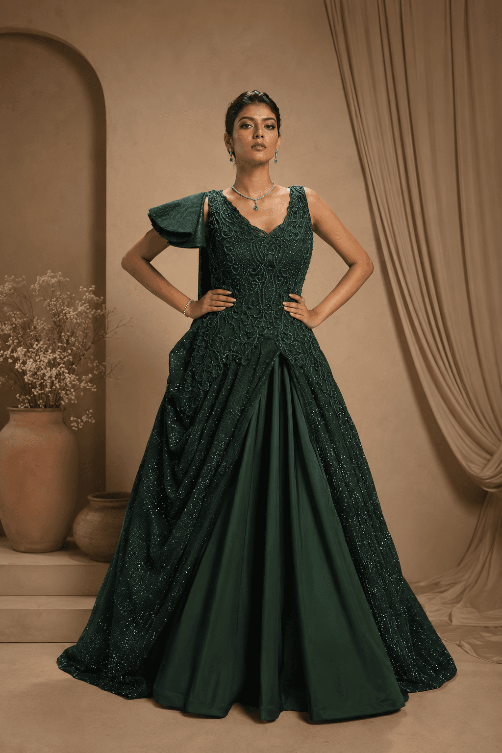Emerald Drape Gown in womens