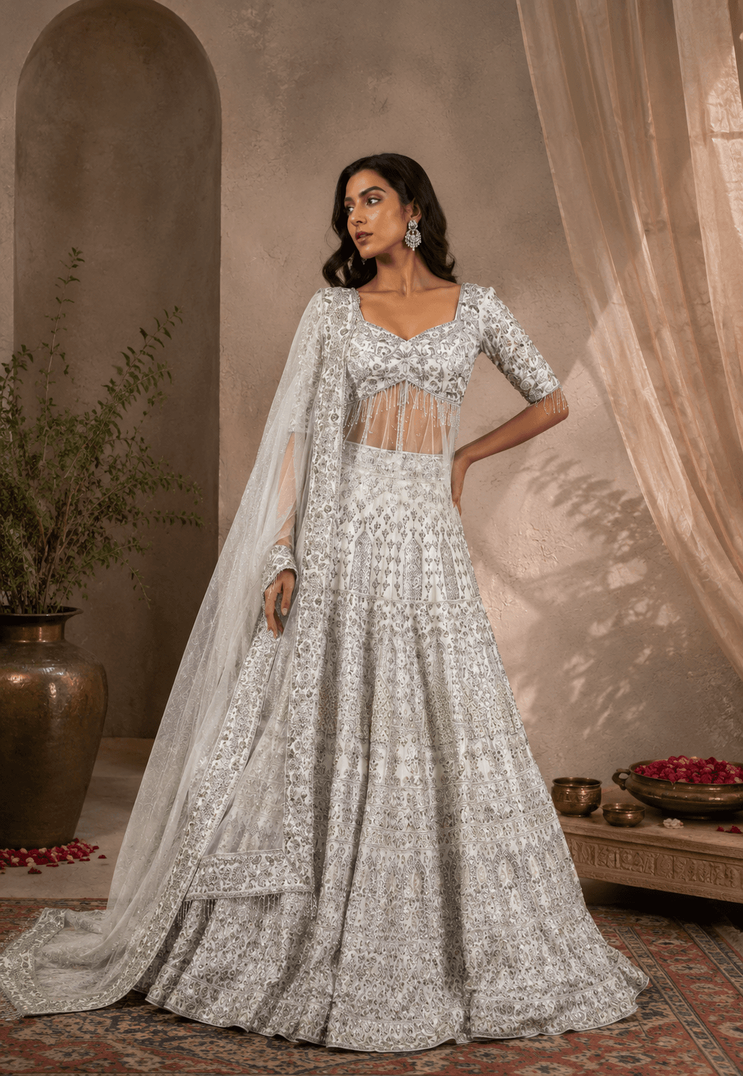 Ivory Bloom Lehenga in womens