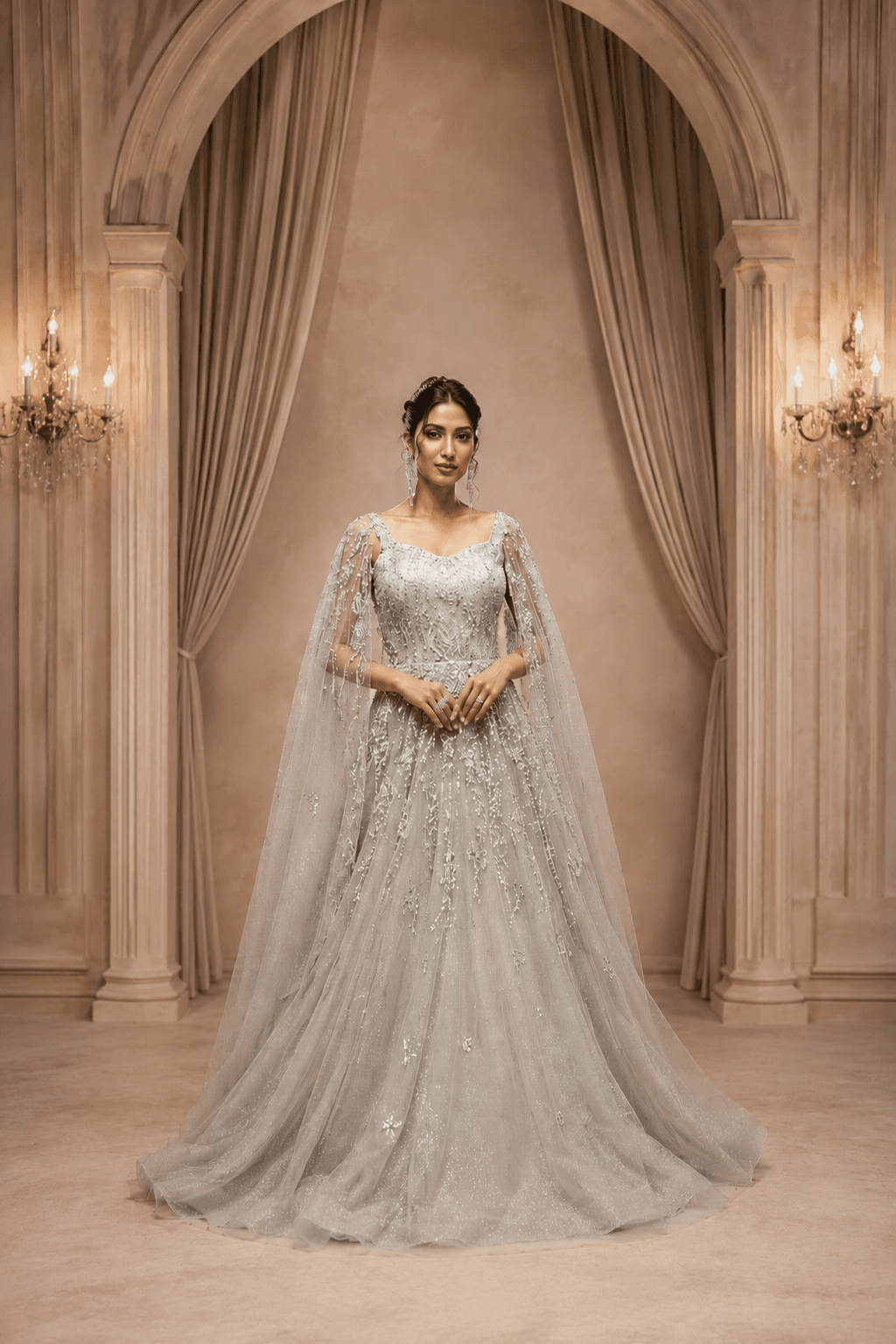 Silver Cape Gown in womens