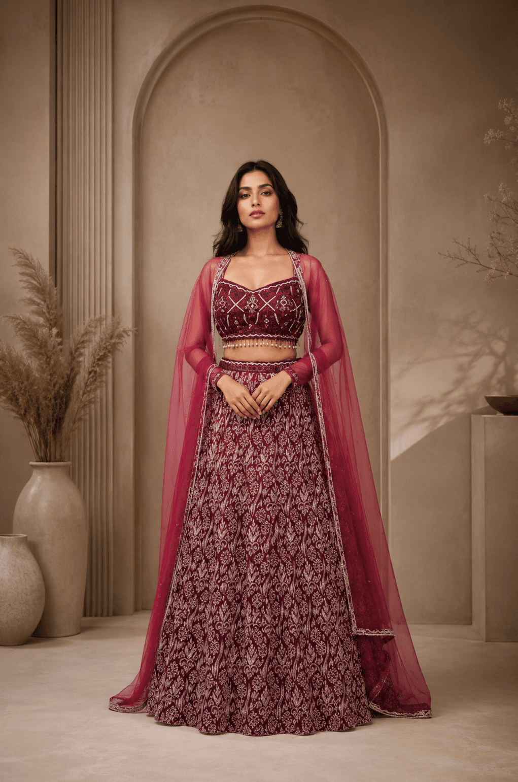 Wine Lehenga Set in womens