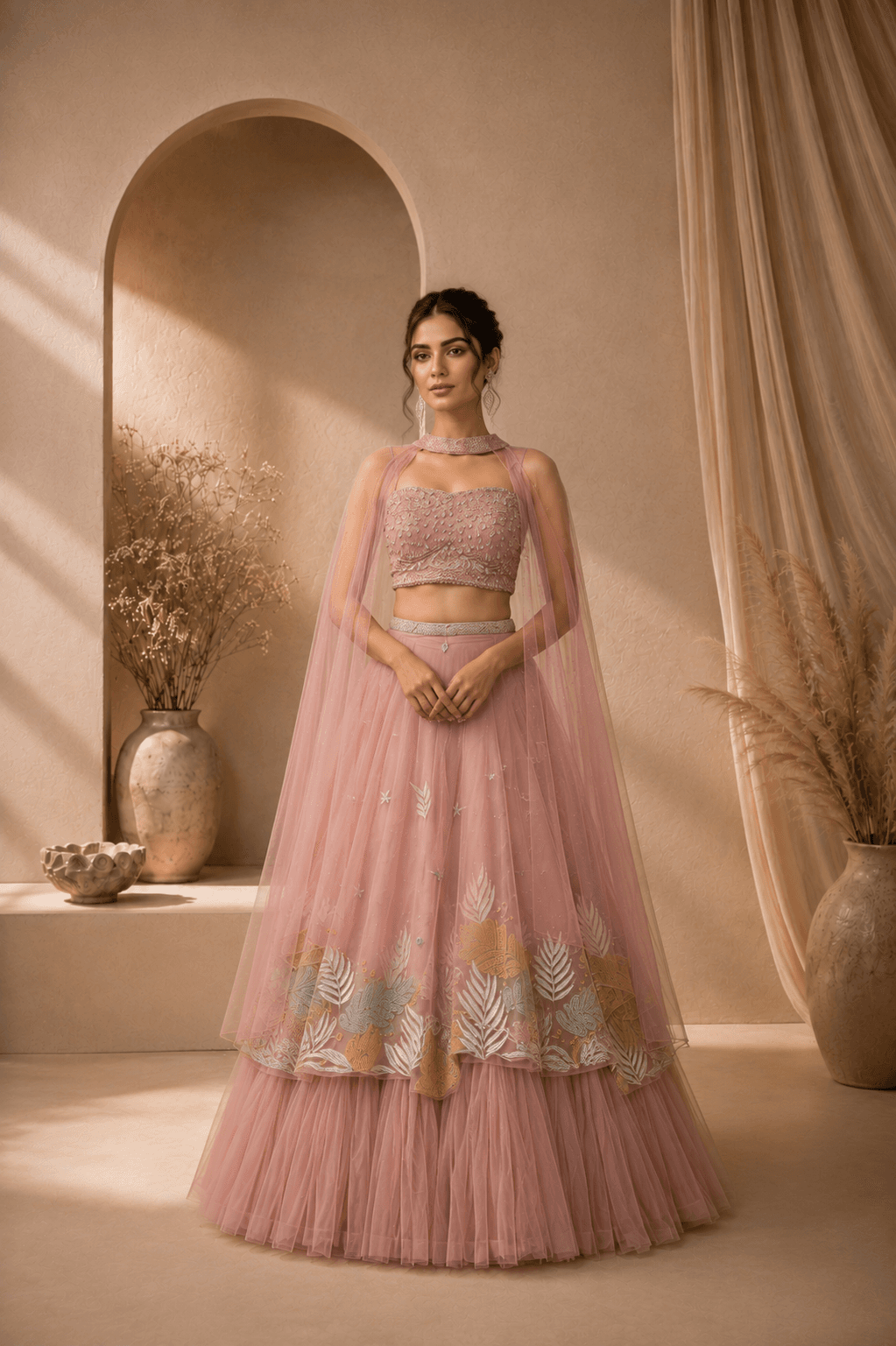 Blush Floral Embroidered Lehenga in womens