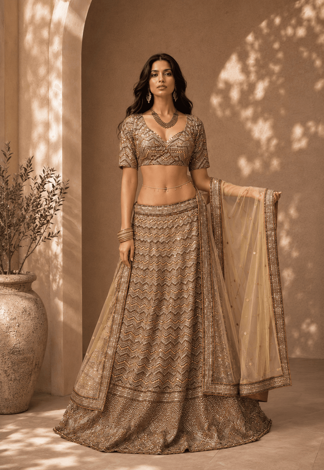 CHAMPAGNE GOLD LEHENGA in womens