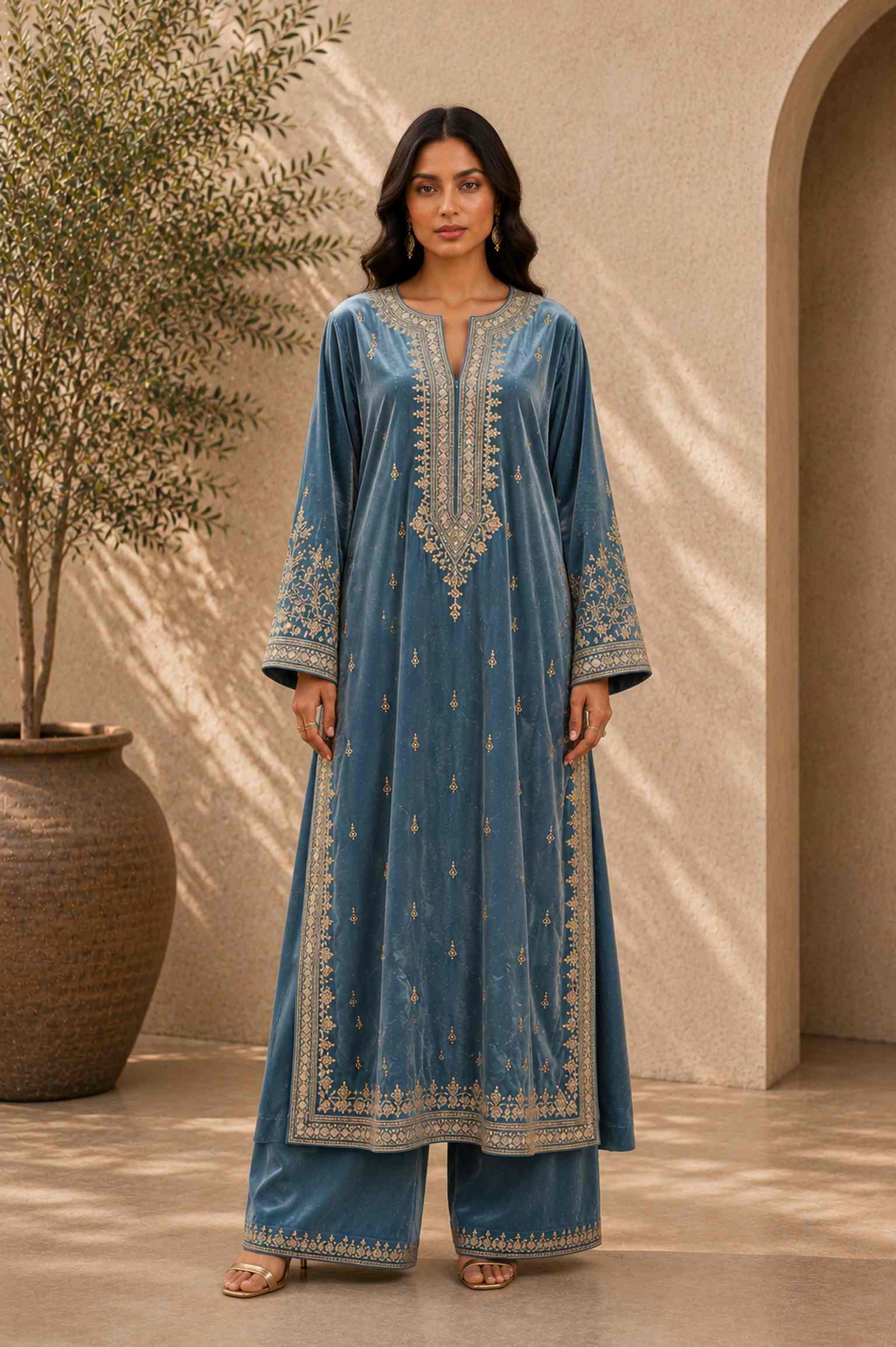 Dusty Blue Velvet Set in womens