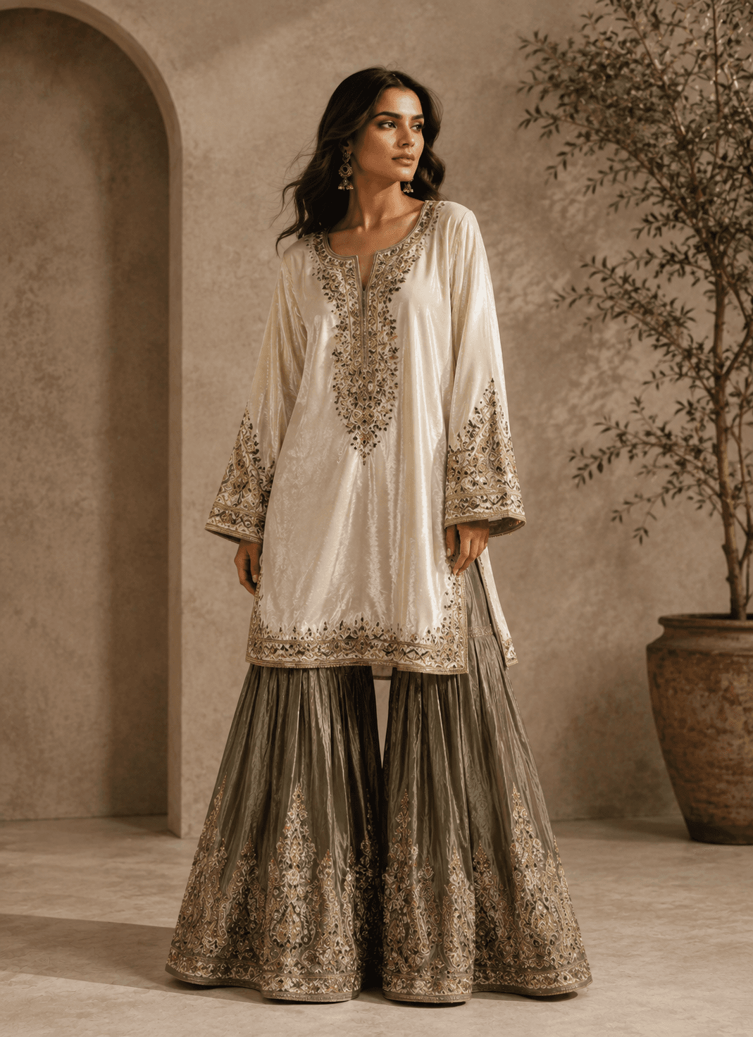 Cream & Sage Sharara Set in womens