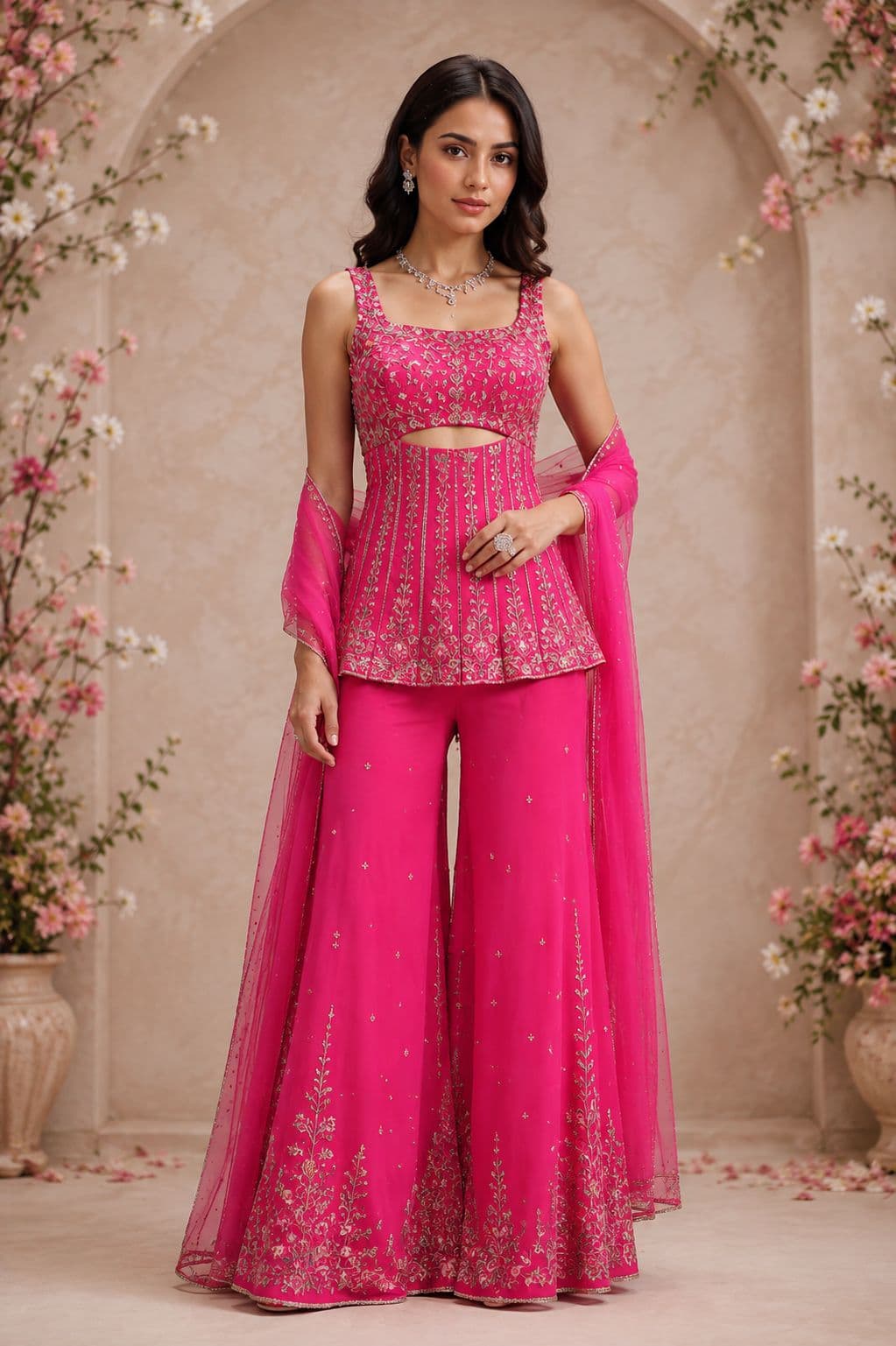 Bright Pink Peplum Sharara Set in womens