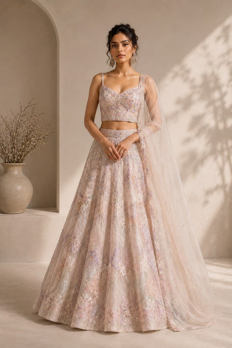 Soft Lavender Thread Embroidered Lehenga Set — front view