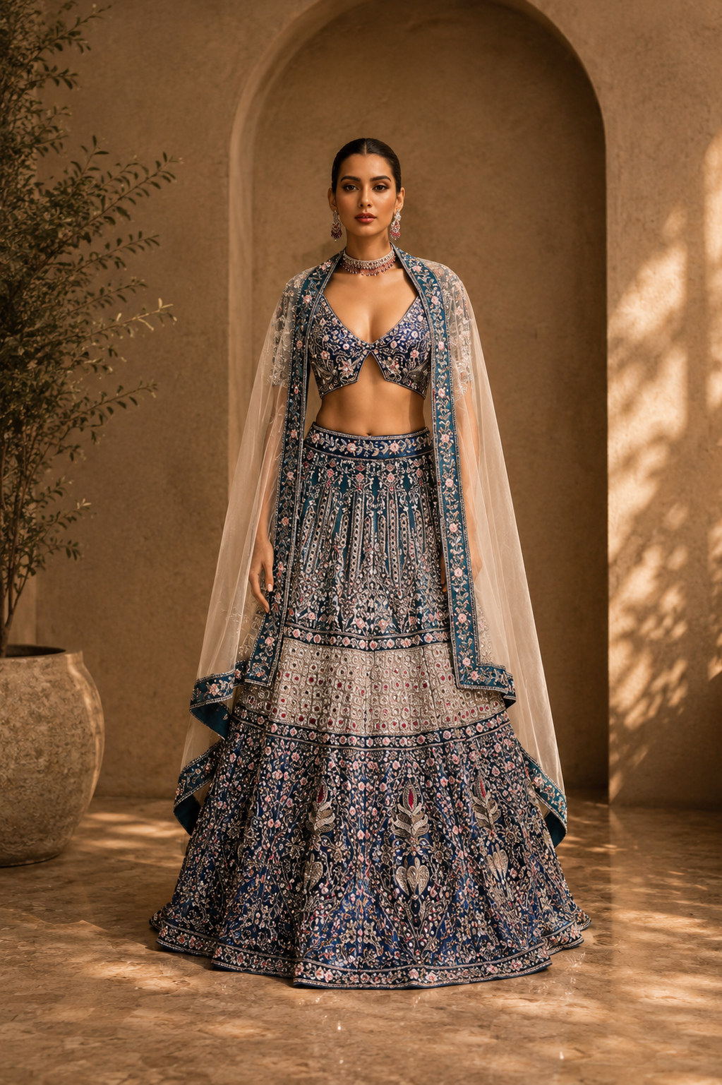 Blue Floral Lehenga